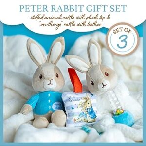 Peter Rabbit 3 piece gift set - plush, rattle, hanging travel teether toys